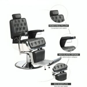 Kingston Chesterfield Barber Chair Delta – Black Heavy Duty Hydraulic Salon Chair