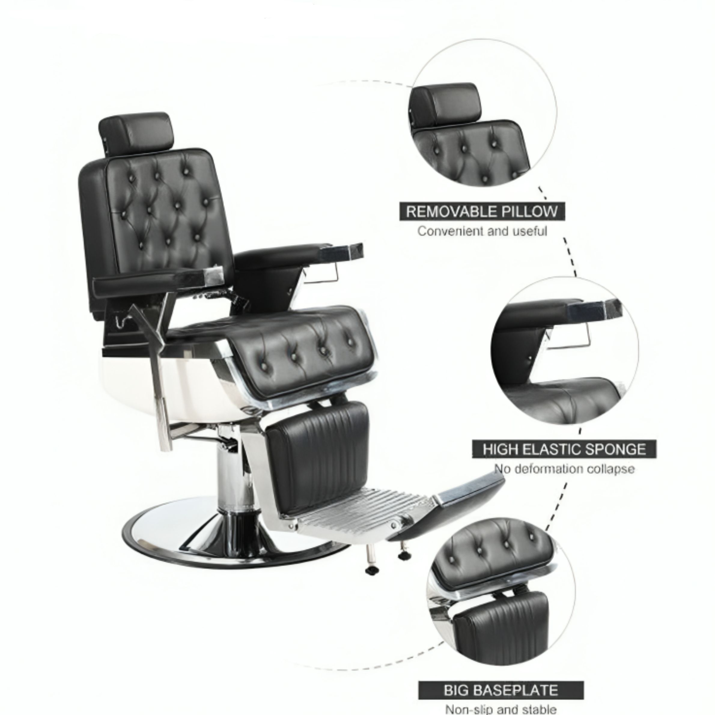Kingston Chesterfield Barber Chair Delta – Black Heavy Duty Hydraulic Salon Chair