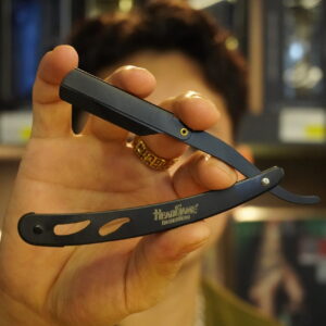 HeadGame Matt Black Straight Barber Edge Steel Razor Folding Shaving Knife