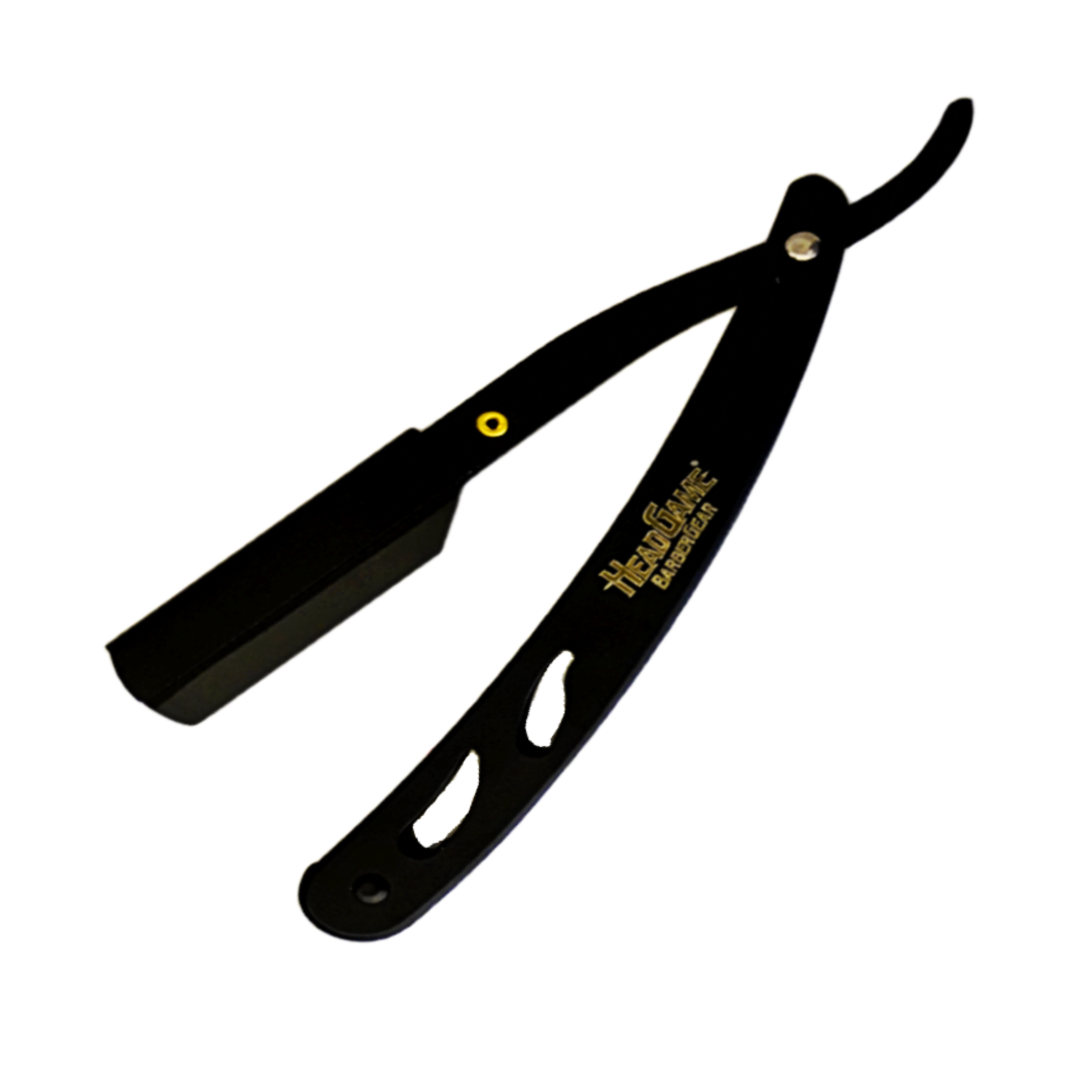 HeadGame Matt Black Straight Barber Edge Steel Razor Folding Shaving Knife
