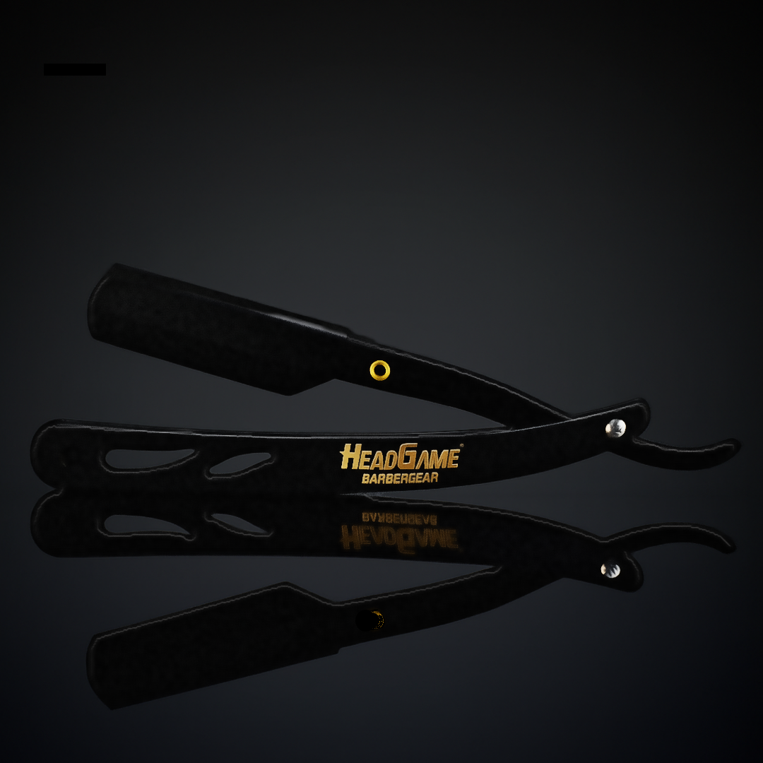 HeadGame Matt Black Straight Barber Edge Steel Razor Folding Shaving Knife