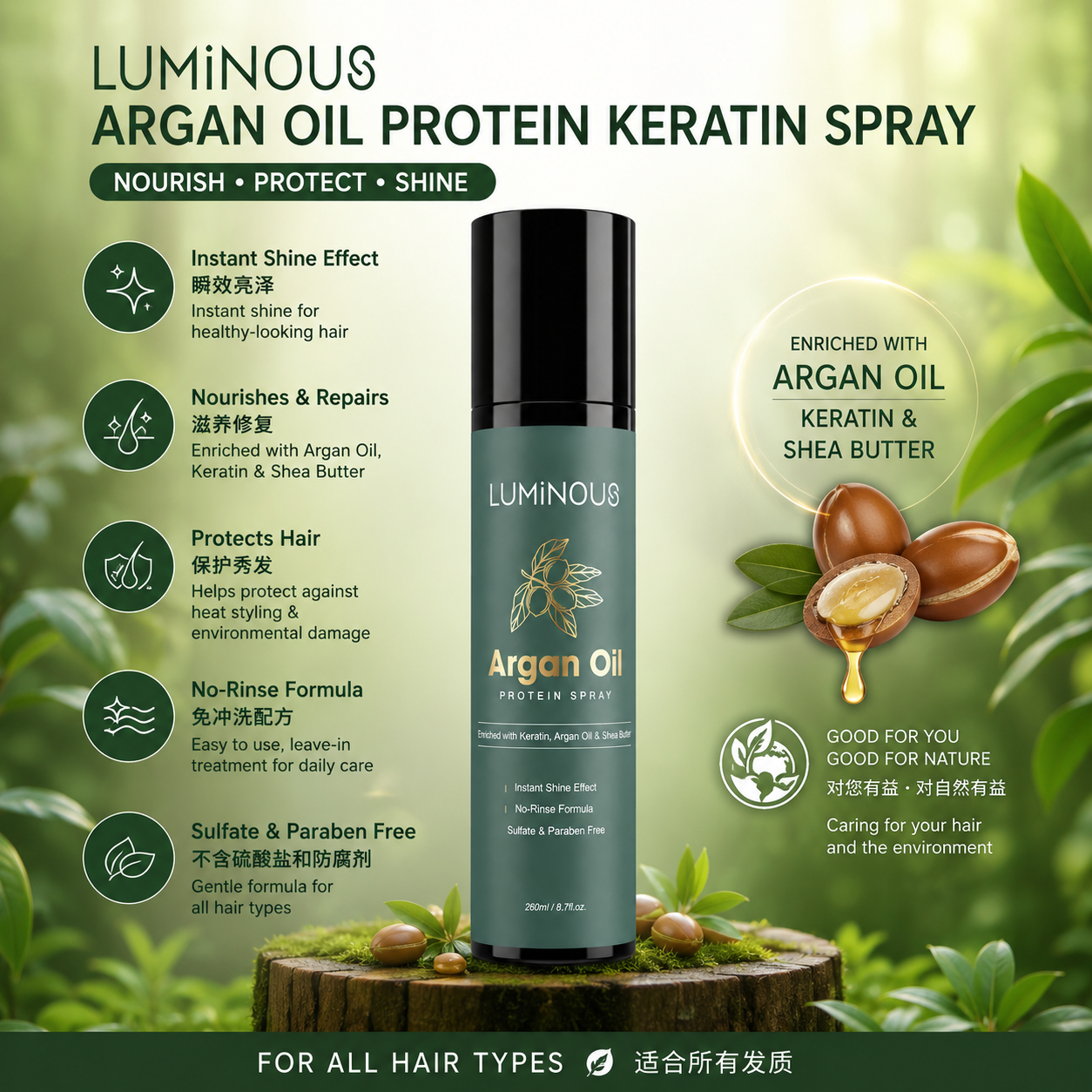 Luminous Argan Oil Keratin Protein Spray 260ml