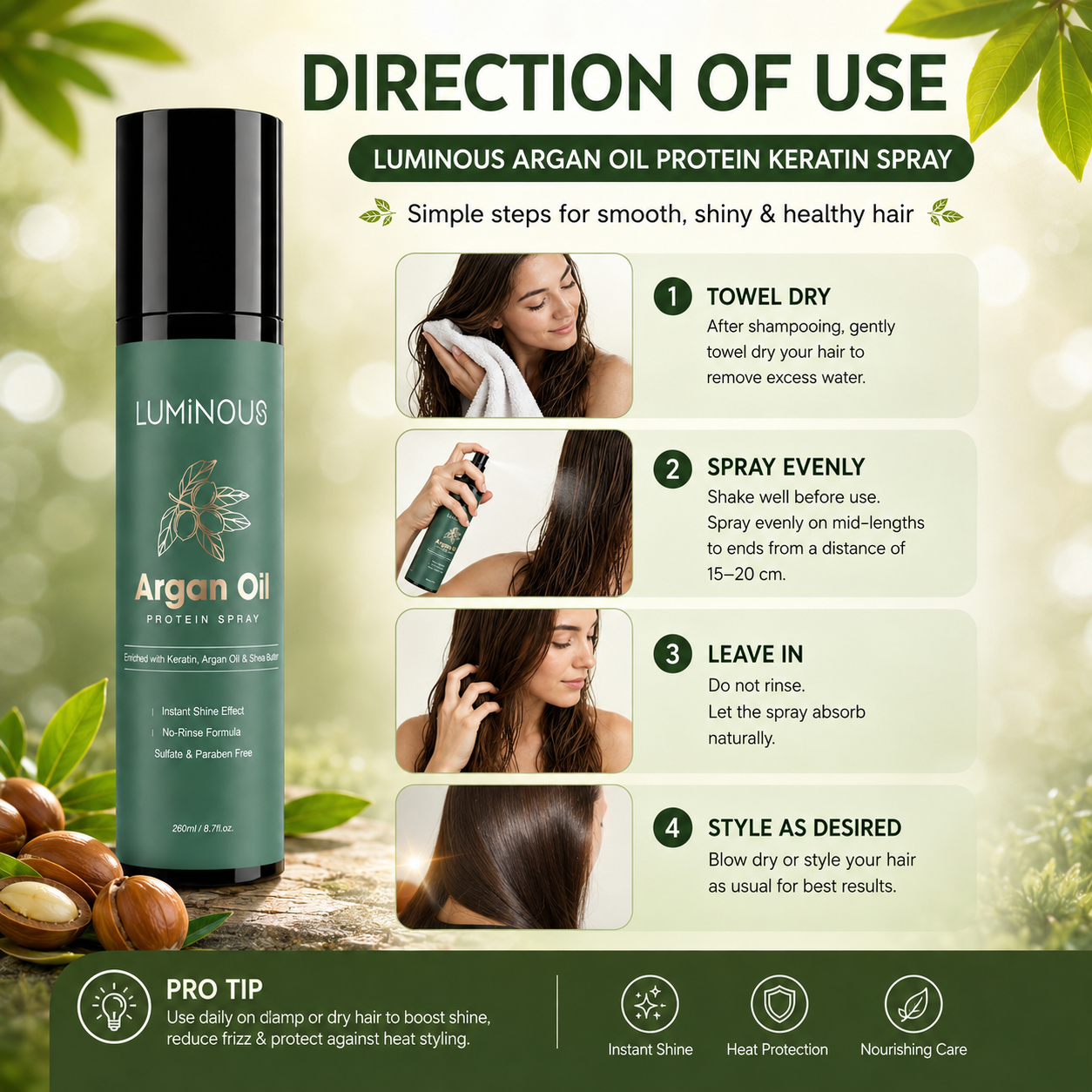 Luminous Argan Oil Keratin Protein Spray 260ml