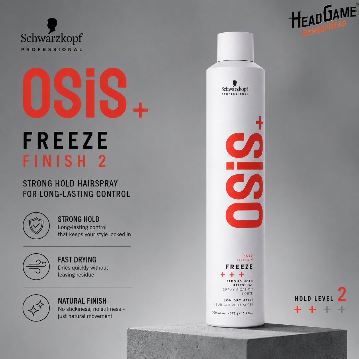 Schwarzkopf OSiS+ Freeze Finish 2 Strong Hold Hairspray (300ml/500ml)