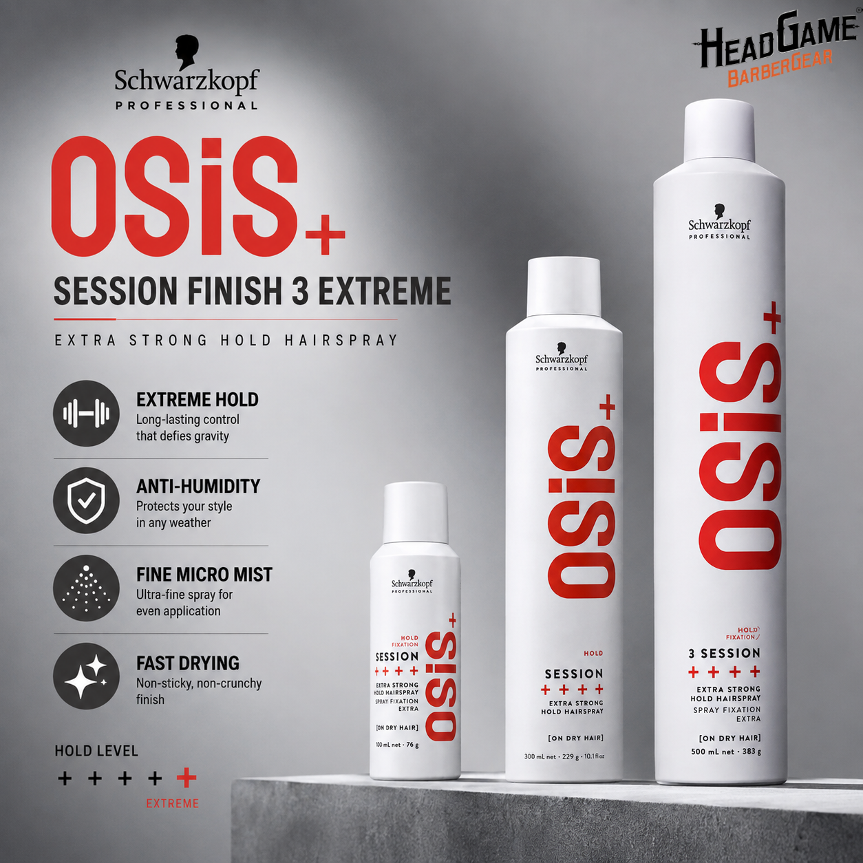 Schwarzkopf OSiS+ Session Finish 3 Extreme Hold Hairspray (100ml/300ml/500ml)